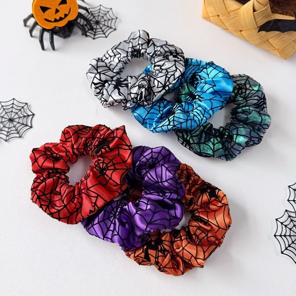 Creative Bat Spider Web Hair Bow Spring Clip Gothic Pumpkin Hair Clip Elegant Halloween Scrunchie Wedding