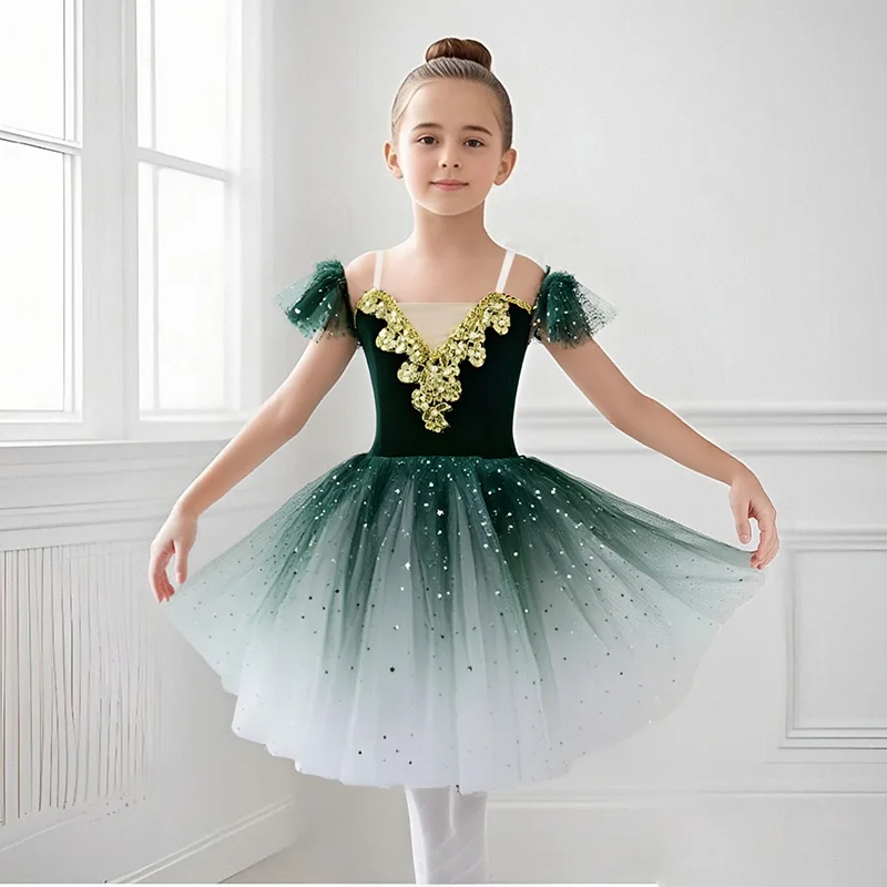 Nuovo tutù di balletto professionale lungo abito in tulle per ragazze vestito da balletto cigno bianco performance ballerina di danza costume per bambini per ragazze