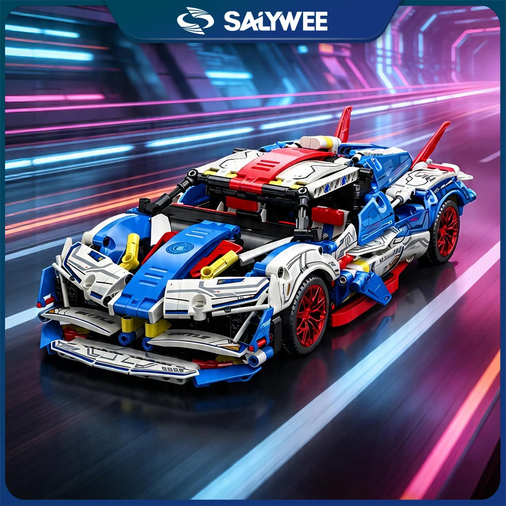 

SALYWEE Building Blocks Sports Car GTR 990+pcs Puzzle Assembly Home Decoration ABS Safe Material EVO Model Purple Sports Car