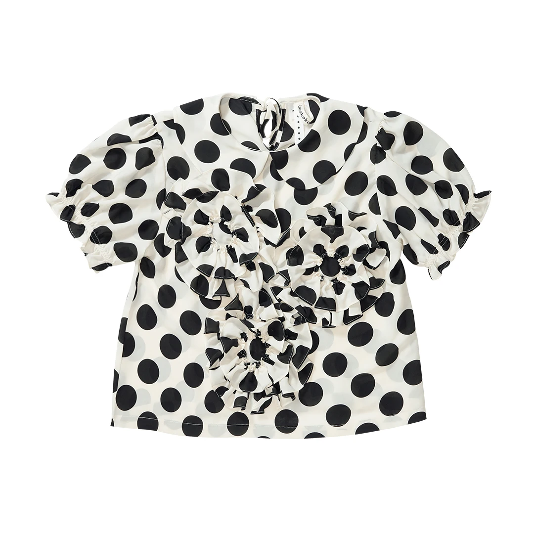 Imakokoni Polka Dot Pop Kraag Kanten Shirt Met Korte Mouwen Dames Design Sense Niche Zomer Dun Model 234189