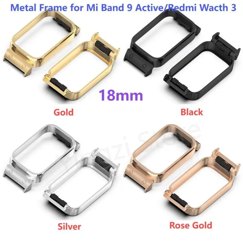 Coque en métal pour Xiaomi Mi Band 3, Mi Band 9, Smartwatch Active, Redmi Band3 Cover, Accessoires, 18mm