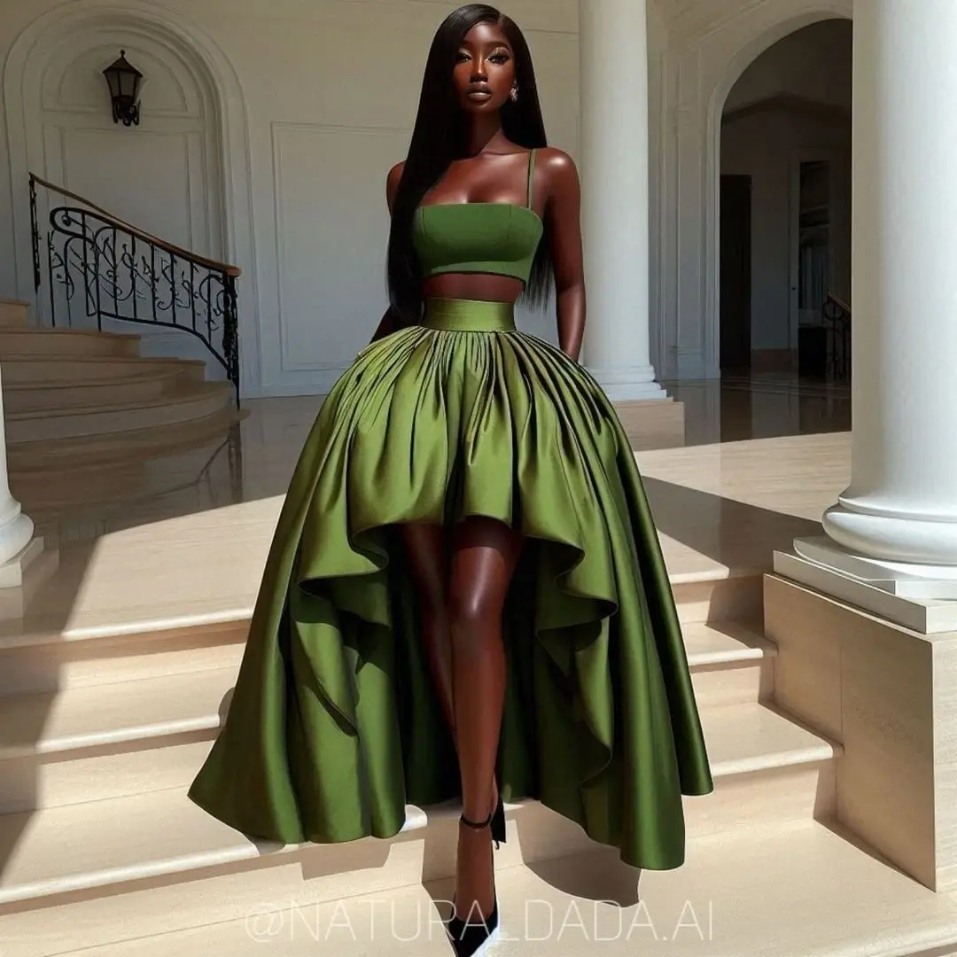 Custom Made Green Silk Satin Short Skirt 6 Options High Low Evening Party Skirts Long Pleated Taffeta African Formal Maxi Skirt