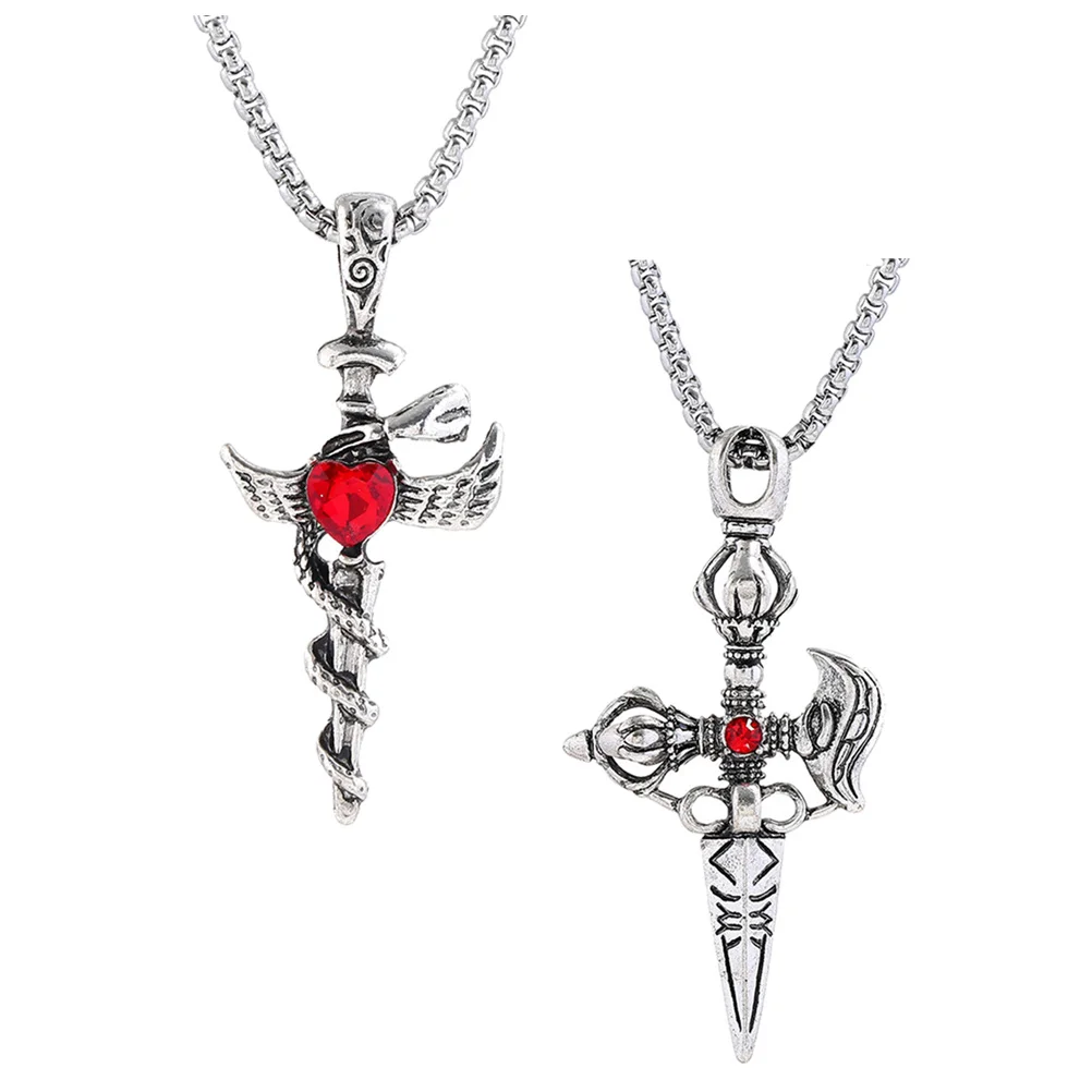

2PCS Jewelry Vintage Alloy Alloy Retro Man Pendant Choker Durable Gift Choice Smooth H