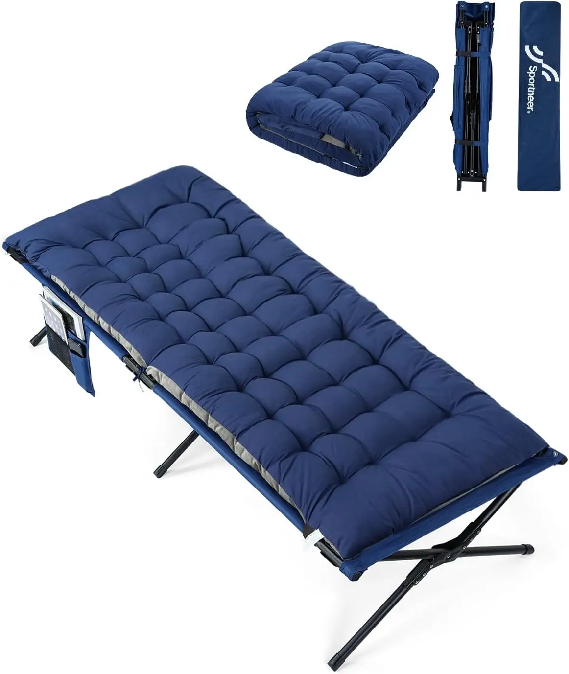 Camping Cots for Adults: Easy-to-Assemble Camping Bed with Cmfortable Mattress & Side Bags Support 330lbs - Cot Bed f