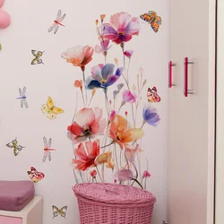 Watercolor Flowers Butterfly Wall Sticker Living Room Background Beautify Decoration Mural Bathroom Bedroom Decor Home Decals