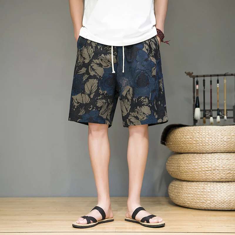 

Летние льняные льна рта в стиле ретро, мужские летние тонкие хлопковые льняные повседневные свободные пляжные брюки большого размера с пятью точками