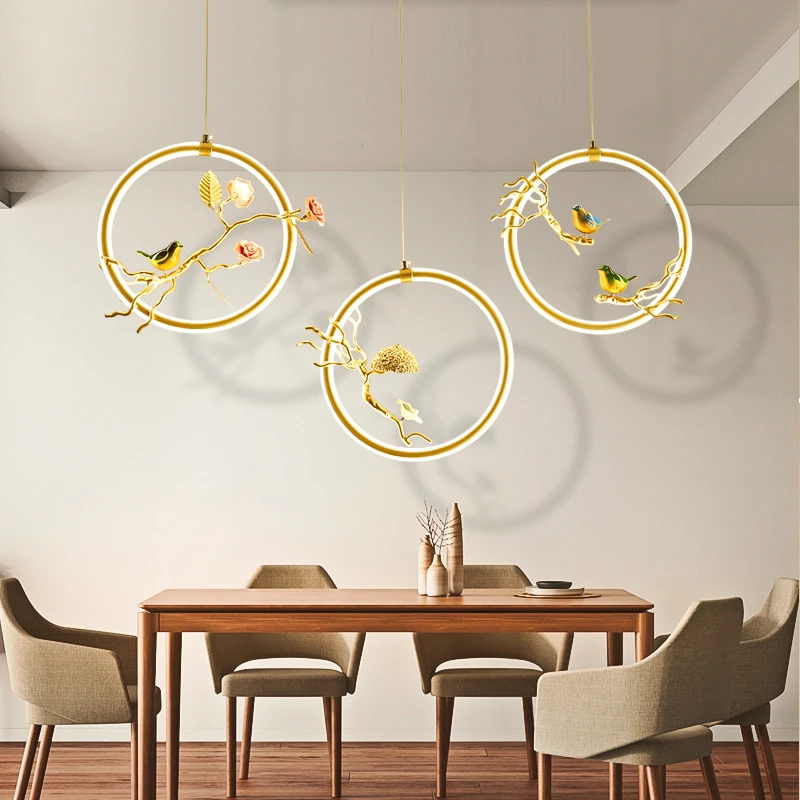 

Modern Simple Bird LED Chandelier Bedroom Study Bedside Dining Room Flower Pendant Lights Living Room Decor Wreath Pendant Lamps