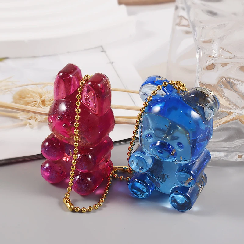 Lovely Bear DIY Keychain With Hole Pendant Silicone Mold Jewelry Mobile Phone Decoration Pendant Epoxy Resin Mold