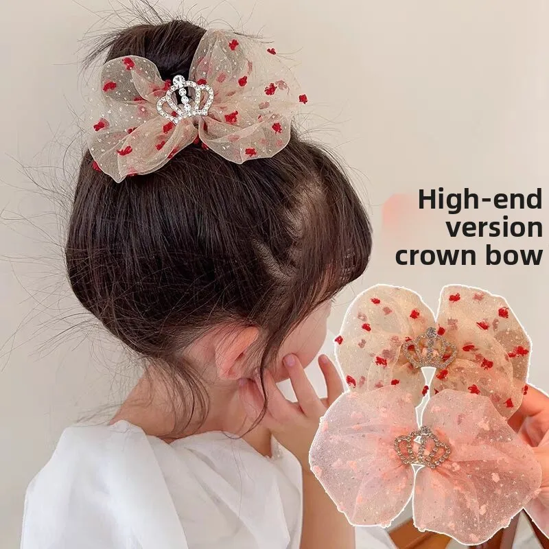 1Pcs Prinzessin Stil Krone Bogen Haarnadel Mesh Funkelnden Rosa Mädchen Kopfschmuck Süße Fee Stil Seite Clip Schmetterling Haar Clip