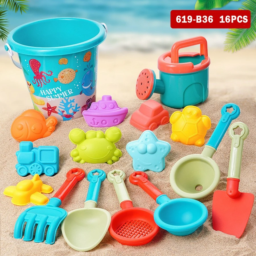 Beach Toys Castle With Trolley Sea Animal Sand Molds Traffic Sand  Beach Shovel Tool Kit Interactive Outdoor Play for Children