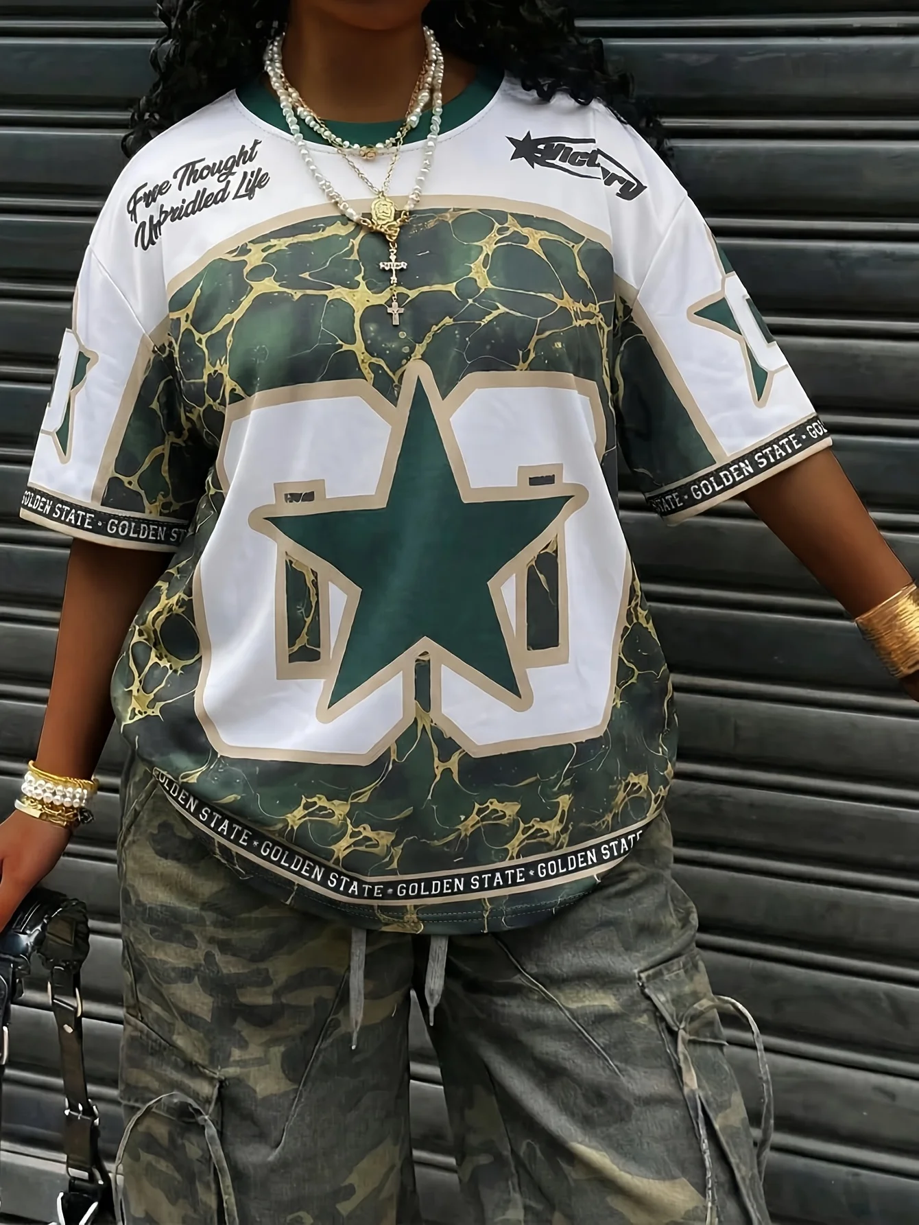 Summer women's T-shirt with five-pointed star print breathable casual and fashionable streetwear clothing