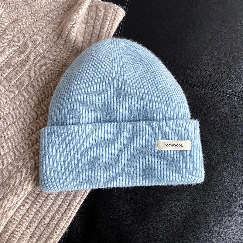 Вязаная шапка из 100% чистой шерсти, женская 2024, новая модная тенденция, осенне-зимняя холодная шапка с большой окружностью головы, сумка, шапка на голову