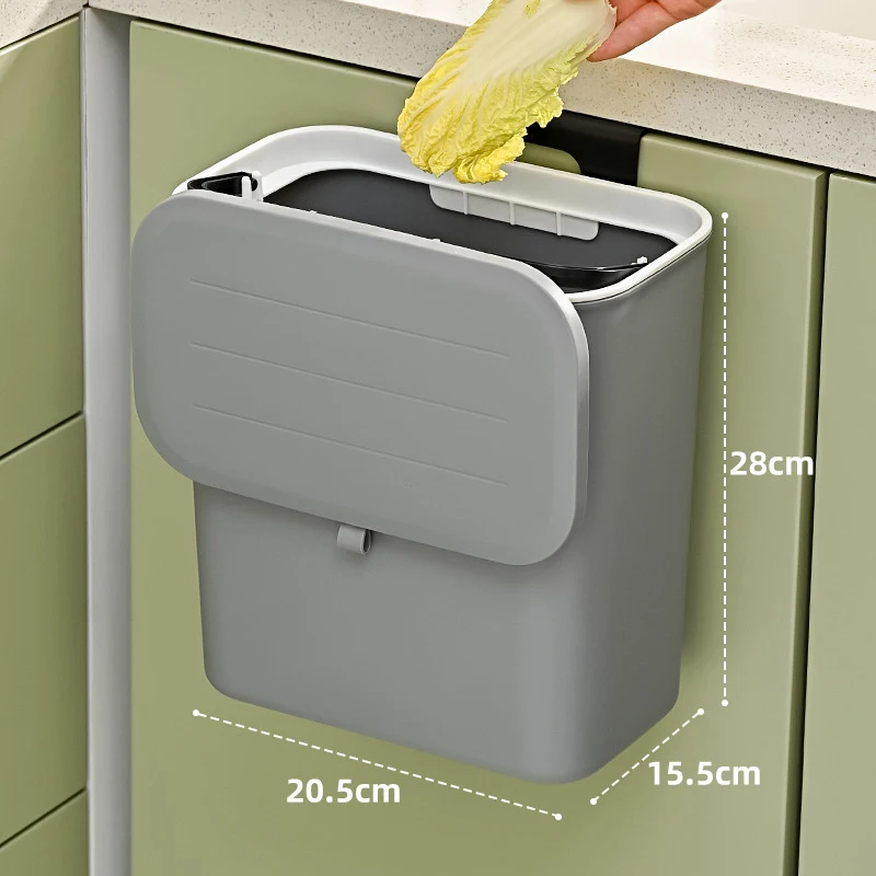 Cubo de basura colgante con adhesivo, cesta de basura de reciclaje de cocina de gran capacidad, cubo de basura montado en la pared del baño con tapa