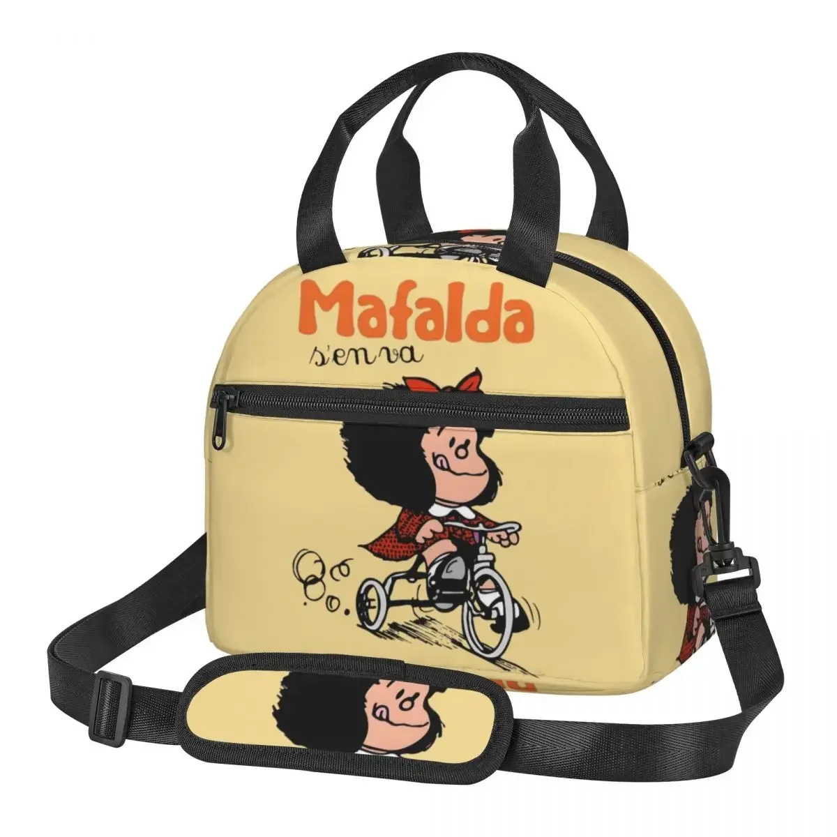 

Mafalda Quino Go Bicycle Merch Large Insulated Lunch Tote Bag With Adjustable Shoulder Strap Cute Funny Cooler Thermal Lunch Box