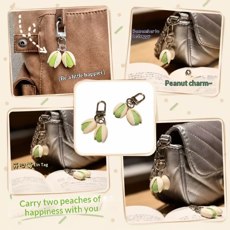 Cute Pistachio Keychain Funny Food Shaped Bag Charm Mini Nut Pendant Car Key Ring Lovely Gift for Women Girls Friend