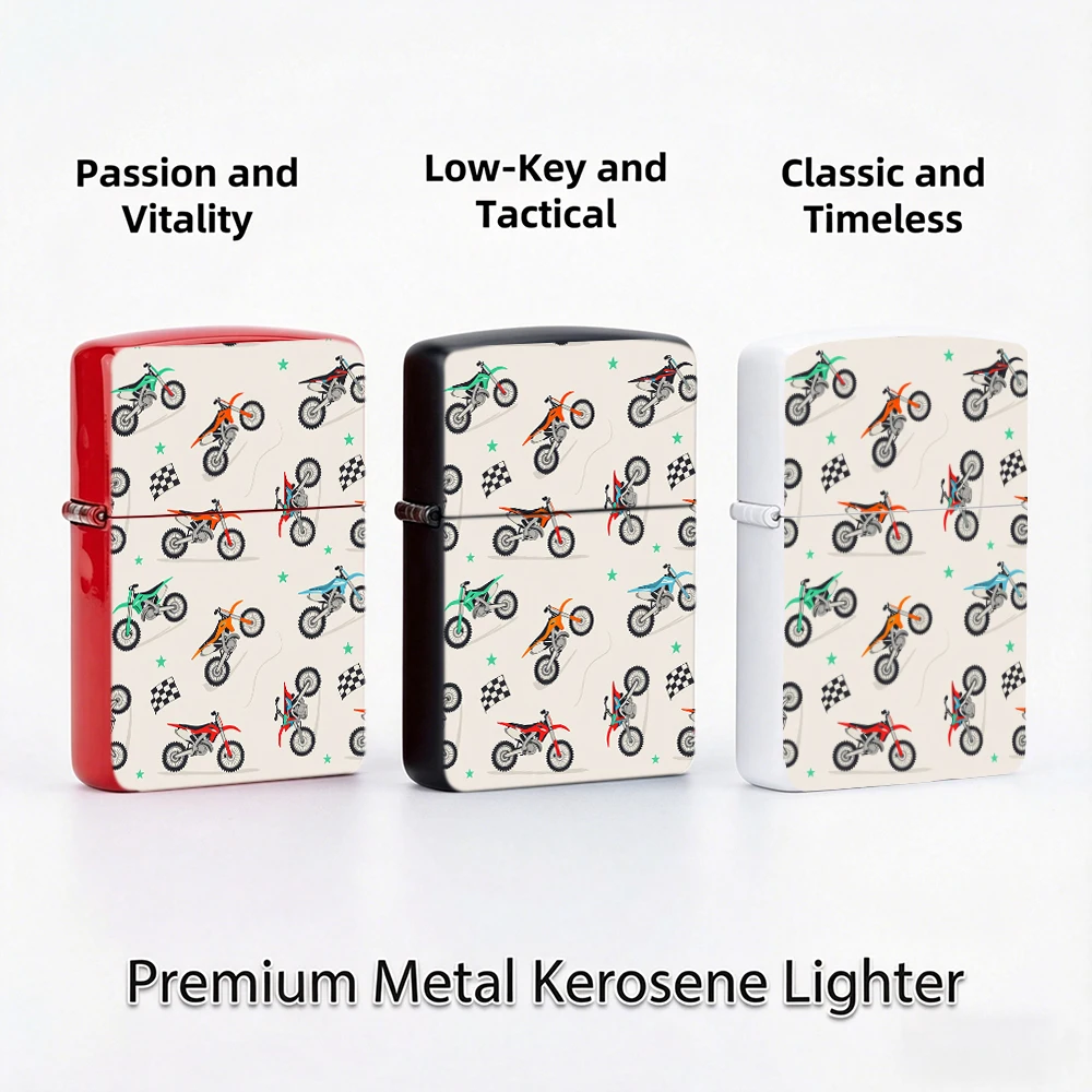 Vintage Flip Top Lighter lighters vintage Dirt Bike Racing Checkered Flag Art Print lighters for smokers For Daily