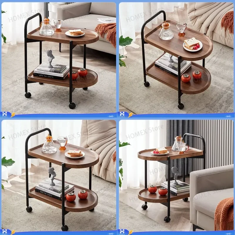 Nordic Black Sofa Side Table Modern Minimalist Living Room Bedside Table Small Coffee Table Mobile Trolley Light Luxury
