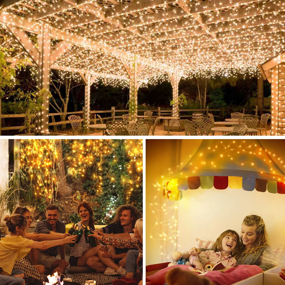 Led string luzes de fadas 5m 10m 20m fio cobre luzes por energia usb à prova dwaterproof água decoração guirlanda lâmpada para festa de casamento festival