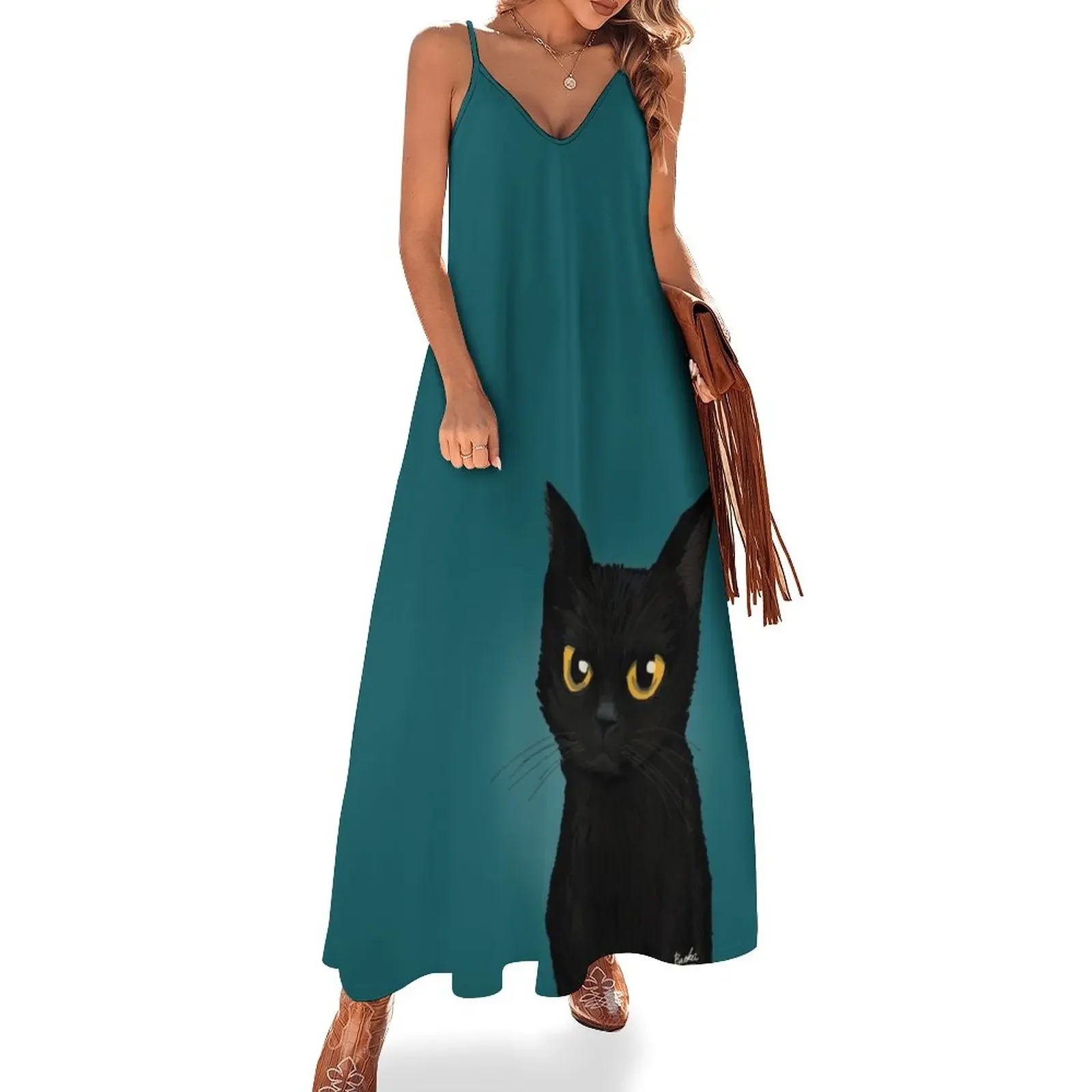 

Cat in the blue Sleeveless Dress women party dresses birthday dress for women