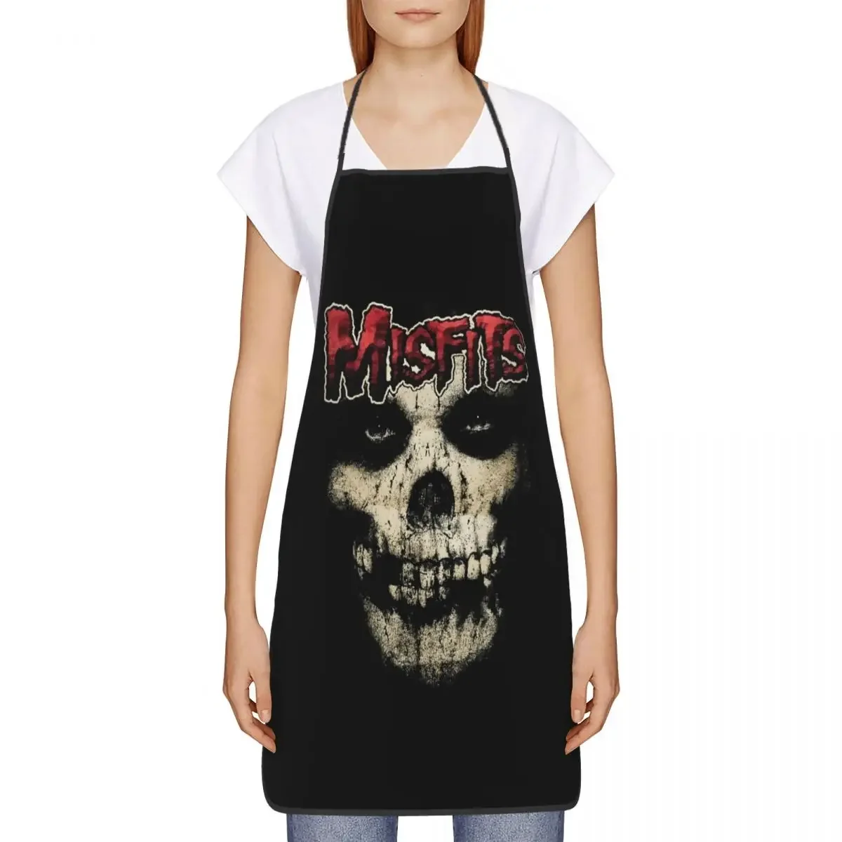 Custom Bib Horror Misfits Skull Apron for Men Women Unisex Adult Chef Kitchen Cooking Punk Rock Music Tablier Cuisine Gardening