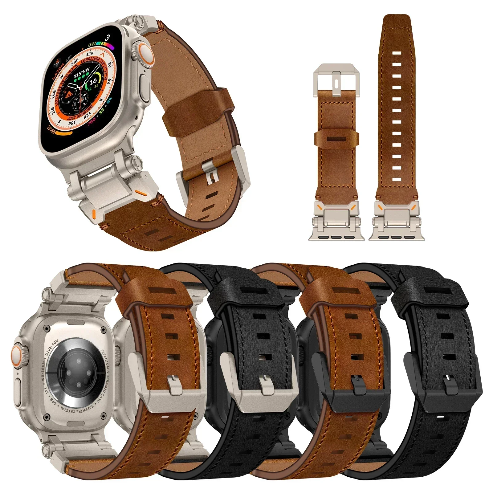 حزام جلدي لساعة أبل الترا 49 ملم 45 ملم 42 44 ملم سوار رجالي فاخر لساعة iWatch se 6 5 4 Series 9 8 7 Ultra 2