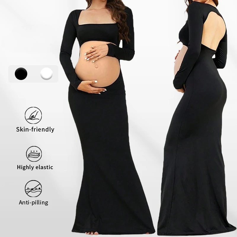 Maternity Sexy Bodycon Dresses Pregnant Photo Dress Square Neck Long Sleeve Wedding Party Pregnant Clothes