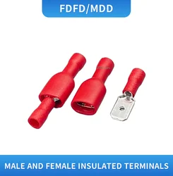 50pcs red flat FDFD+MDD Female+Male Spade Insulated Electrical Wiring Crimp Terminal Connector red