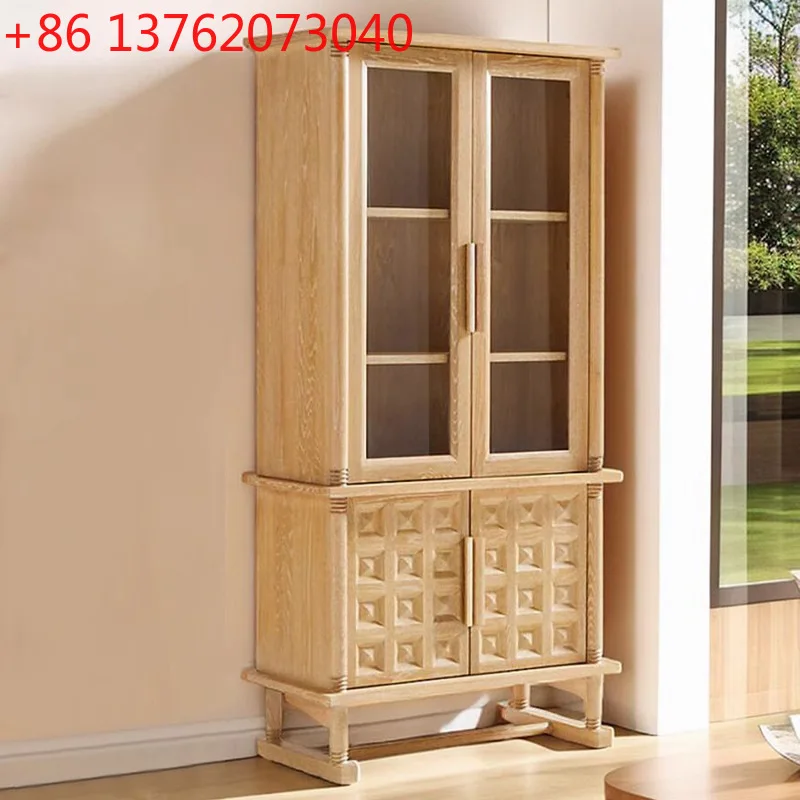 

French retro solid wood wine cabinet villa antique living room carving display locker