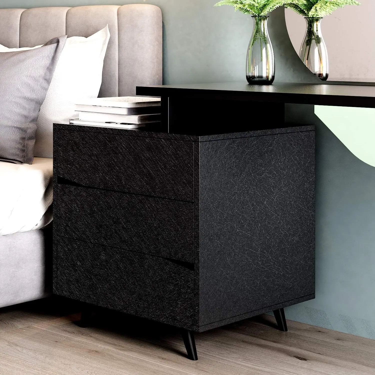55/40 cm breite wasserdichte Tapete, schwarzes Seiden-Vinyl, selbstklebende Aufkleber für Wandmöbel, Wohnzimmer, Kontaktpapier, Heimdekoration