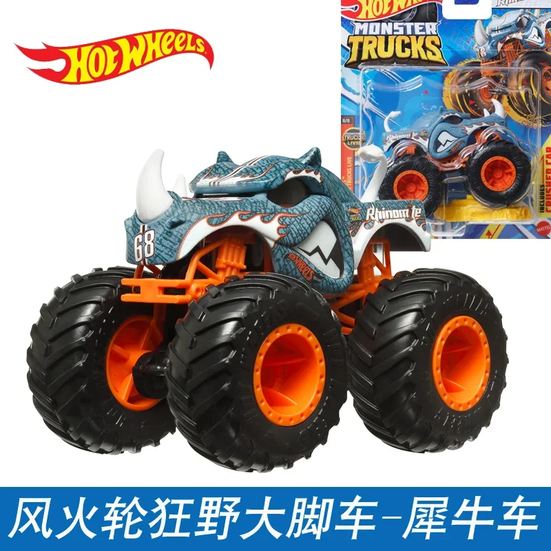 Official Hot Wheels Monster Trucks Car Boys Toys 1/64 Diecast Rhinomite Gunster Snake Bite Humvee Bone Shaker Model Birhday Gift