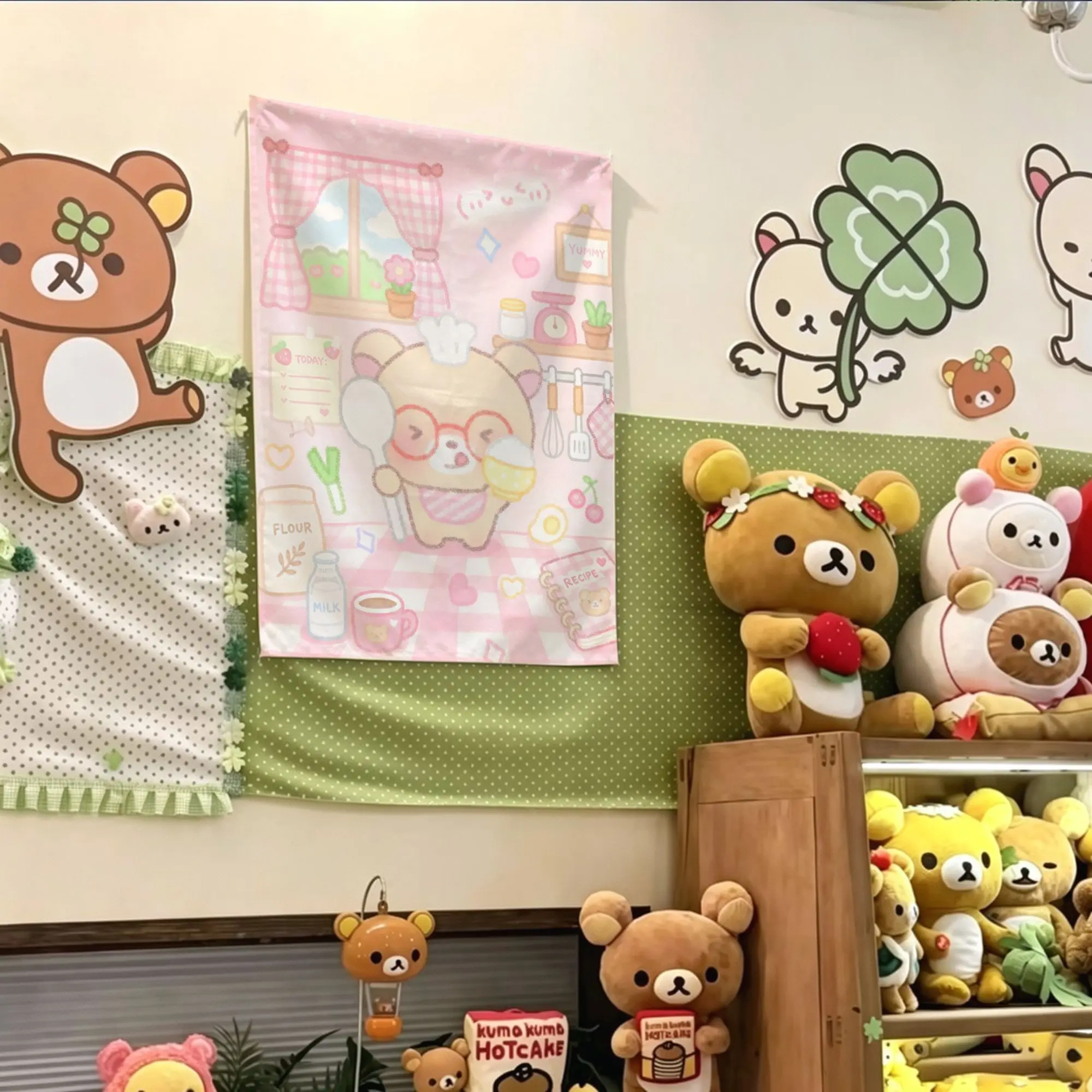 Soft Cute Rilakkuma Tapestry, Kawaii Cartoon Wall Hanging, Background Cloth for Dorm Bedroom Bedside Wall Room Decor
