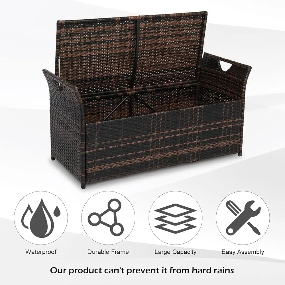 40 Gallon Outdoor Rattan De Box W/Cushion, Patio Wicker Storage Box For Tools And Supplies, Garden De Storage Bin For Balcony,
