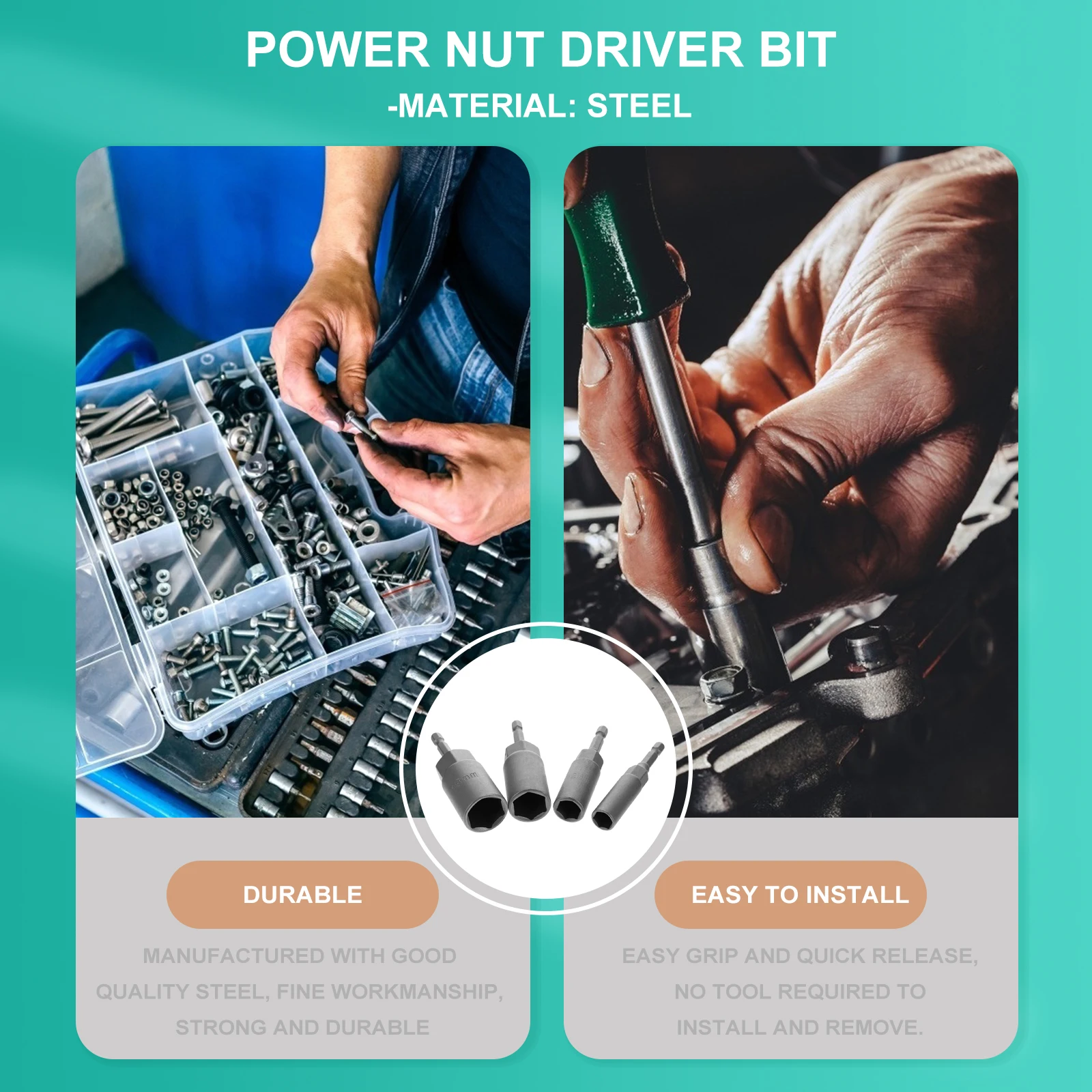 

4pcs Electric Drill Socket Head Hexagon Nut Driver Bits Screwdriver Set Steel High Hardness Wear Resistance Suitable for DIY