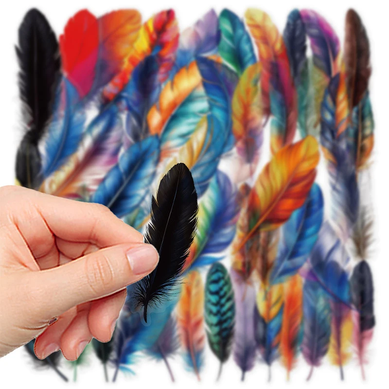 50PCS Colorful Feather PET Stickers Transparent Graffiti Decals  Skateboard Guitar Refrigerator Laptop Luggage Bicycle Kids Toys