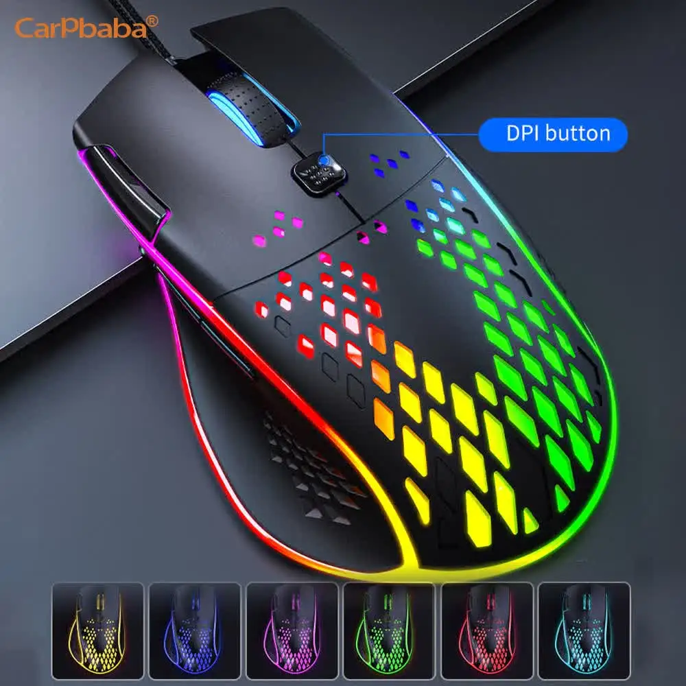 Wired Cable Gaming 7 breathing LED Back Light Optical Mouse USB Computer Hollowed out Mice Laptop Desktop 4D PC home use Office