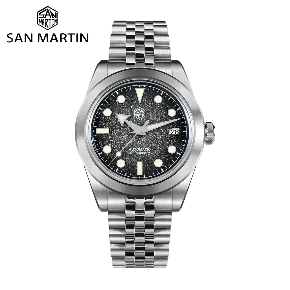 San Martin 39mm Men Mechanical Watches with Enamel Dial NH35 Automatic Movement Sapphire Waterproof 10ATM Luminous SN0053 Watch