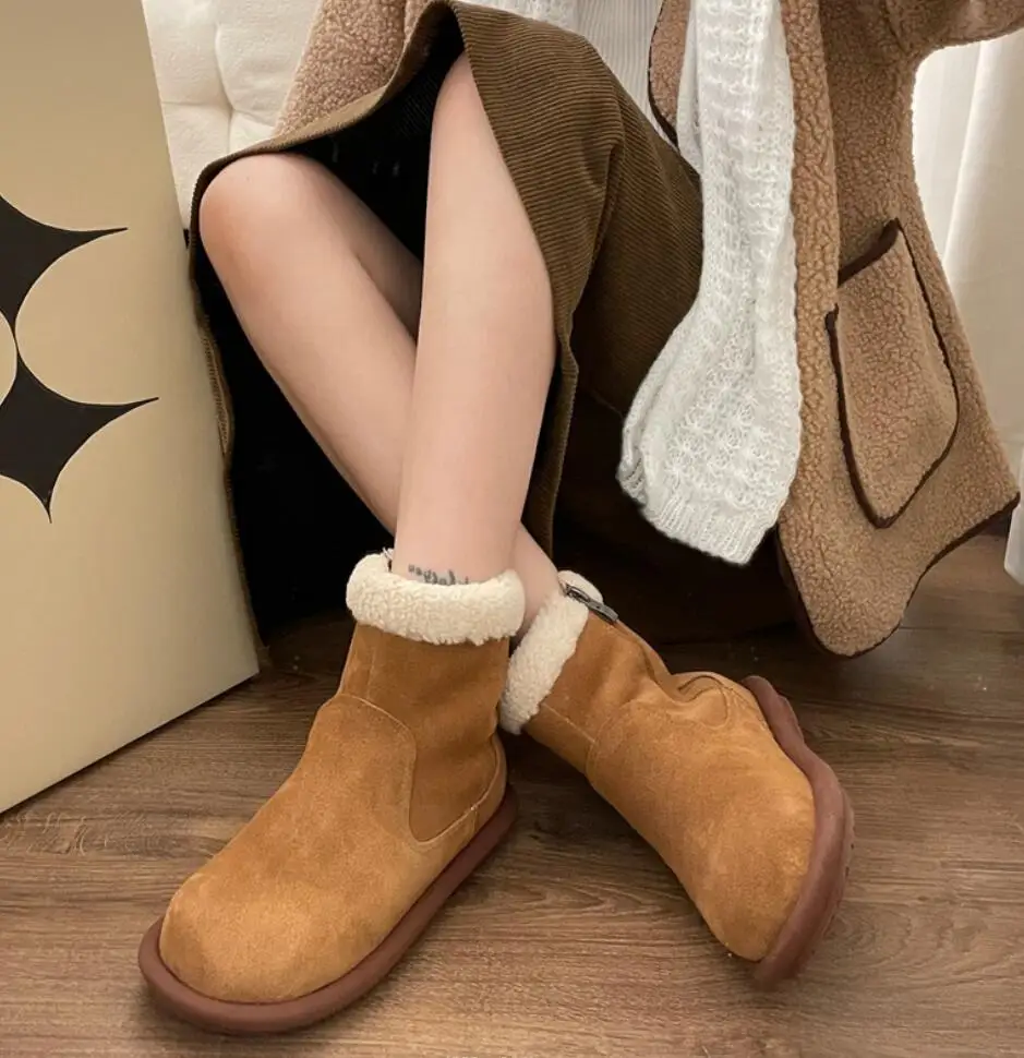 Winter Boots Lamb Wool Women\'s Snow Boots Warm Fur Shoes Women Winter Outdoors Faux Suede Short Boots Wear Non-slip Shoes Mujer