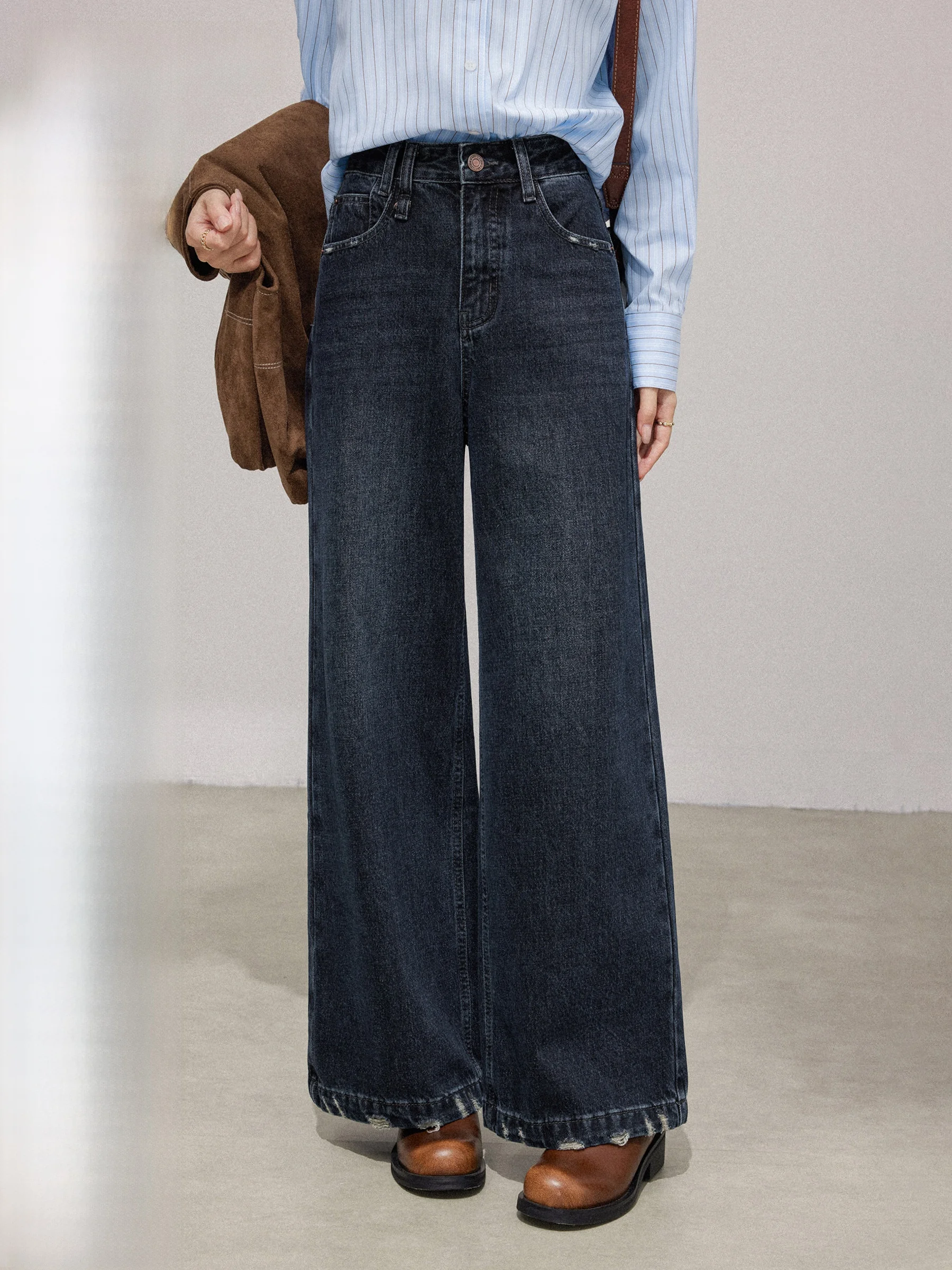 

Свободные повседневные джинсы с высокой талией, женские весенне-осенние 2024, новые износостойкие широкие брюки Fce