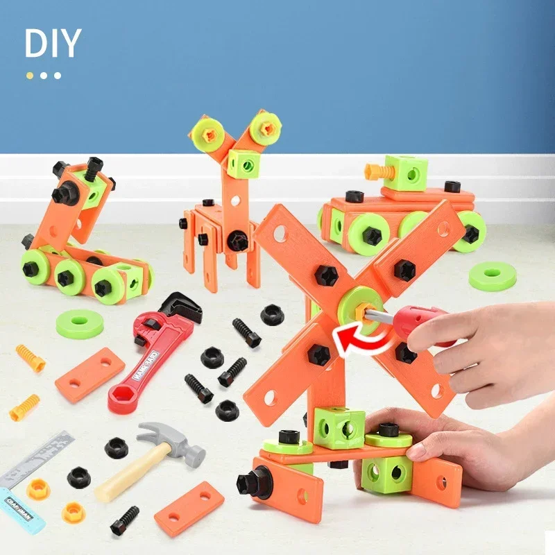 Boîte à outils en plastique pour enfants, écrou, vis, démontage, assemblage, jouets de simulation, réparation, outil de charpentier, créatif, bricolage, jeu de simulation