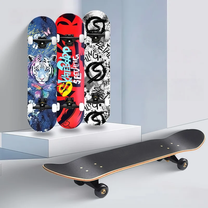 Pro Standard Double Kick Skateboard 80cm Maple Complete Beginner Skate Board Longboard for Adults Youths Kids Double Warped