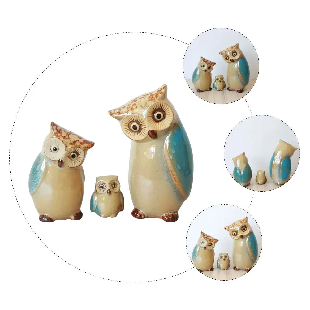

3Pcs Ceramic Owl Statues Porcelain Home Decoration Creative Animal Design Decorative Ornaments Ceramic Owl Statue