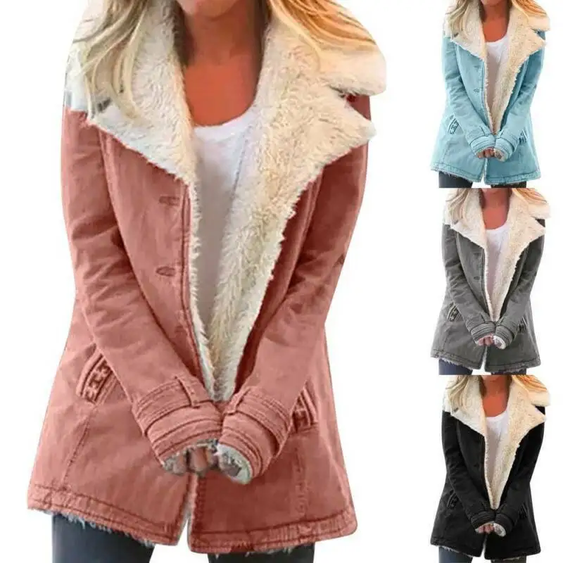 2023 Winter Women Warm Faux Fur Fleece Coat Jacket Lamb Wool Thickened Locomotive Lapel Female Chic Outwear Top Clothing