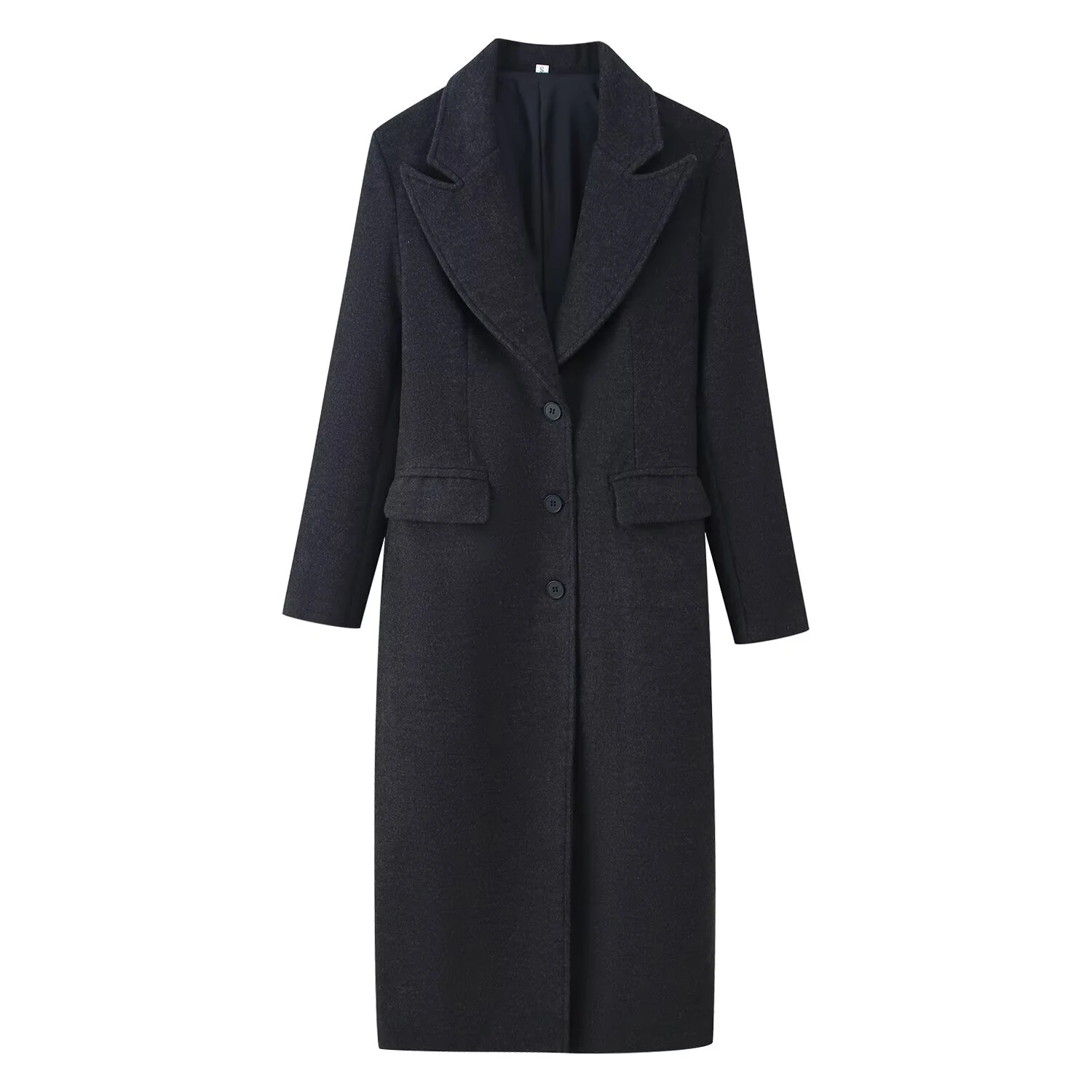 

Winter new women's clothing French minimalist style flip collar long sleeved three button mid length woolen coat jacket