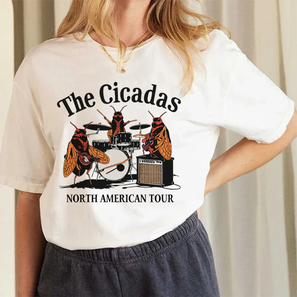 Retro Fun The Cicadas North American Tour T-Shirt Fashion Cartoon Print T-Shirt New Casual Women's Summer Top Short Sleeve.