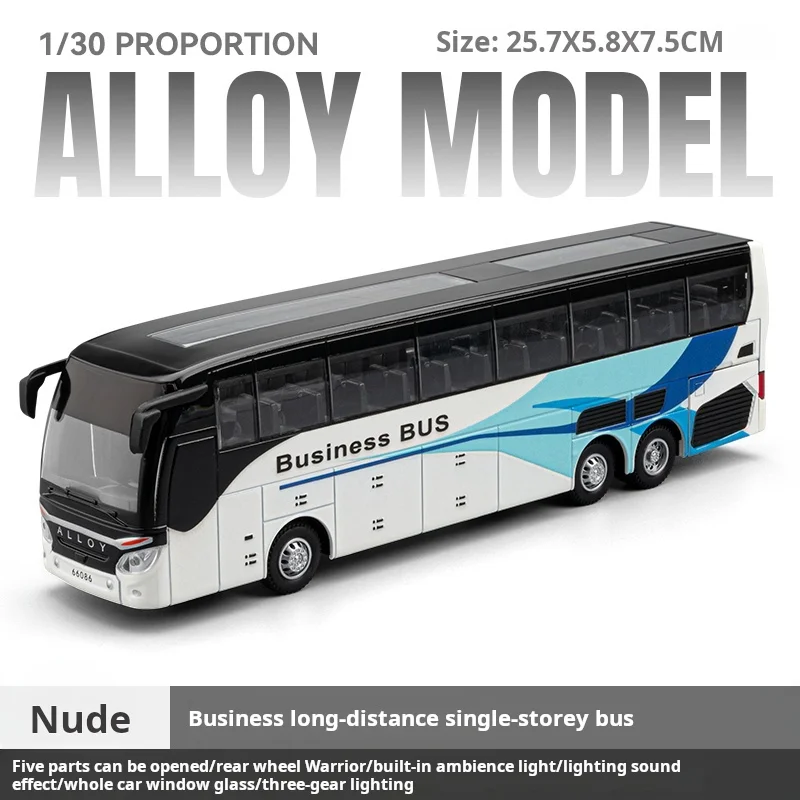 1:30 Realic Alloy Luxury Bus Simulation Tourist Bus Original Car Paint Model Car Sound and Light Durable Boys' Gift
