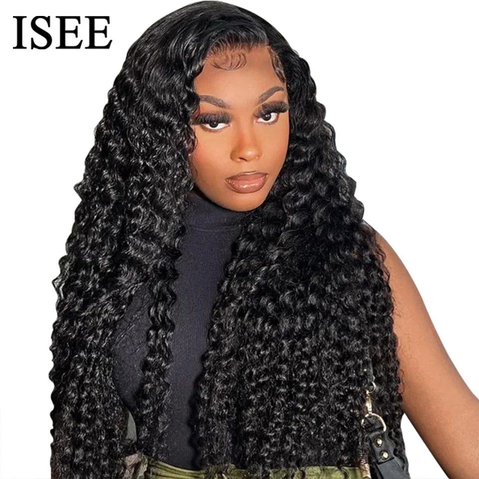 ISEE Hair Mongolian Water Wave Pre Bleached Knots 13x4 Lace Front Human Hair Wigs 4x4 Lace Wig For Women Hair Extensions