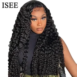 ISEE Hair Mongolian Water Wave Pre Bleached Knots 13x4 Lace Front Human Hair Wigs 4x4 Lace Wig For Women Hair Extensions
