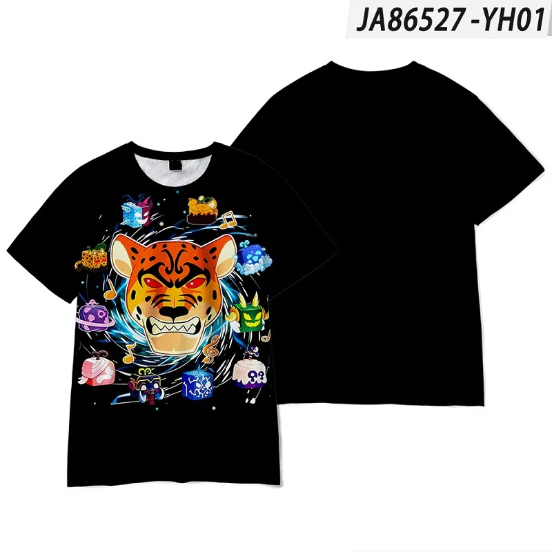 Game Anime Cartoon 2-16 years  Blox Fruits Cool High-end Short-sleeved Student Casual Fashion T-shirt Cute Children's Wear Print