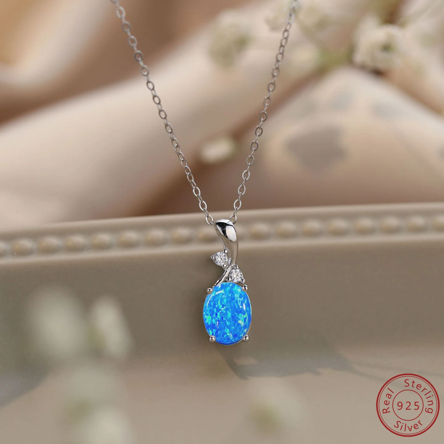 2024 Original New Product 100% 925 Sterling Silver Women\'s Necklace Elegant Simple Natural opal Pendant Grand dignified Necklace