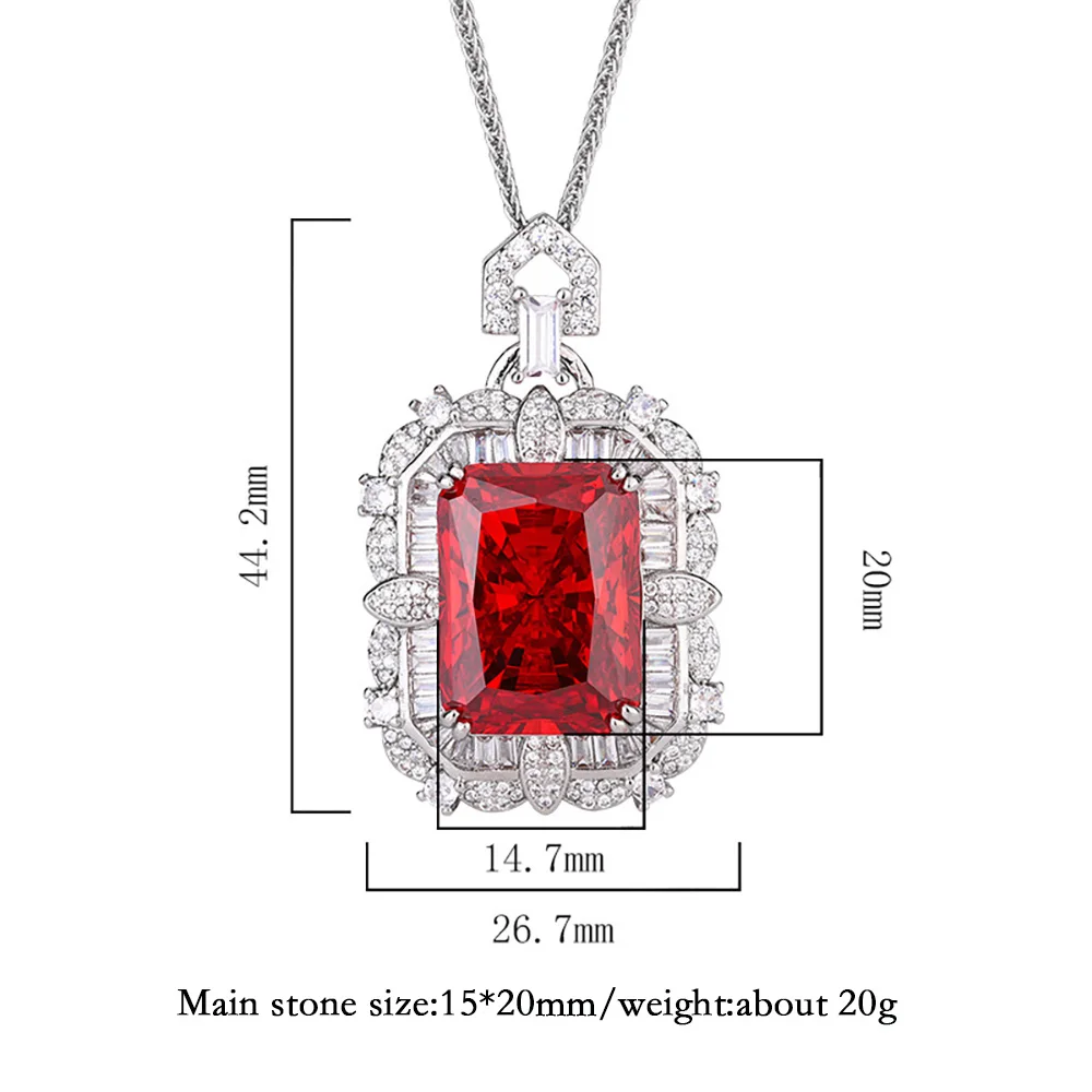 Vintage 15*20mm Ruby Sapphire Pink Quartz Big Pendant Necklace for Women Gemstone Cocktail Party Fine Jewelry Accessories Gifts